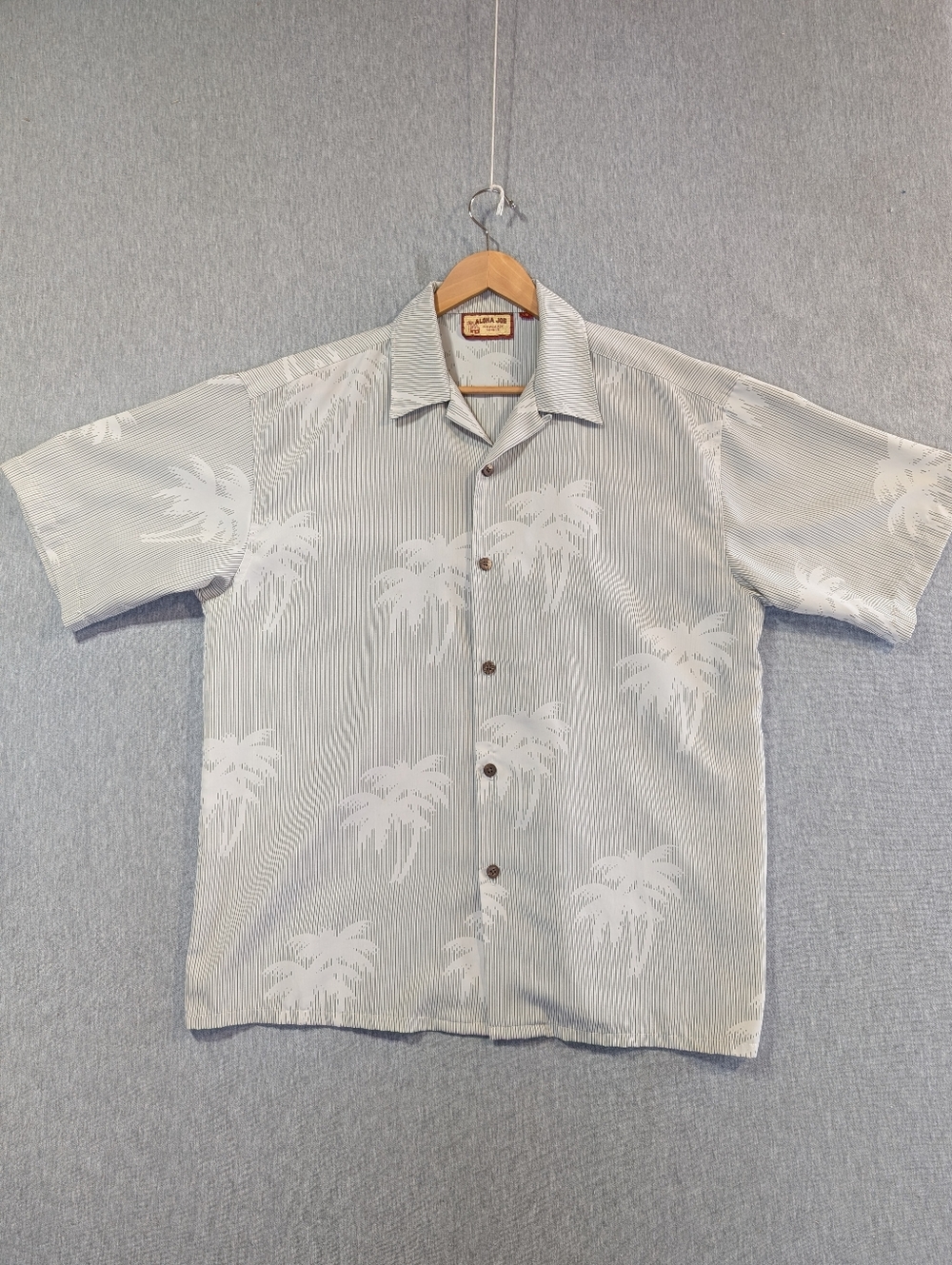 Aloha Joe Hawaiian Shirt Men's Large Gray Palm Trees